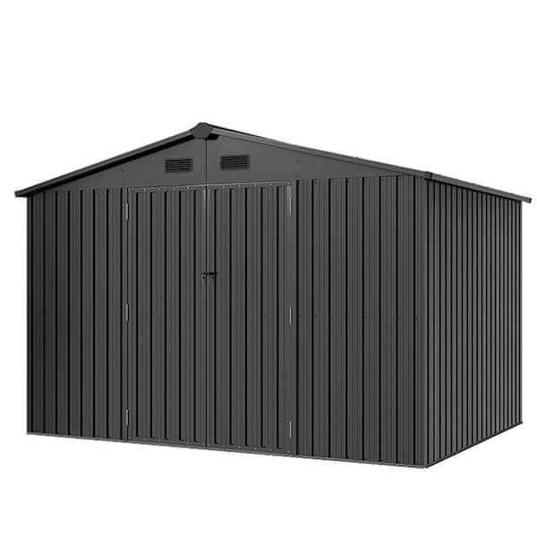 SUNMTHINK Black 10 ft. W x 8 ft. D Metal Storage Shed with Plastic