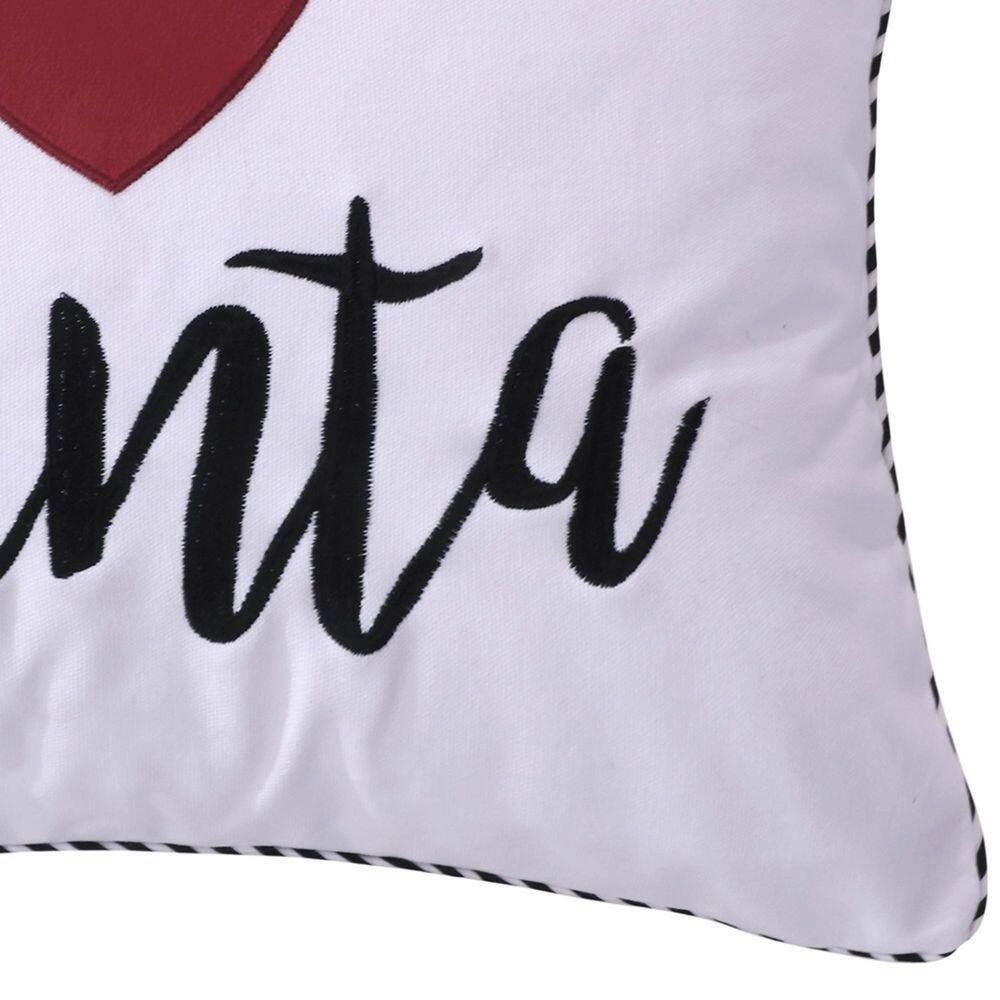 White and Red Embroidered Santa Heart Holiday Pillow