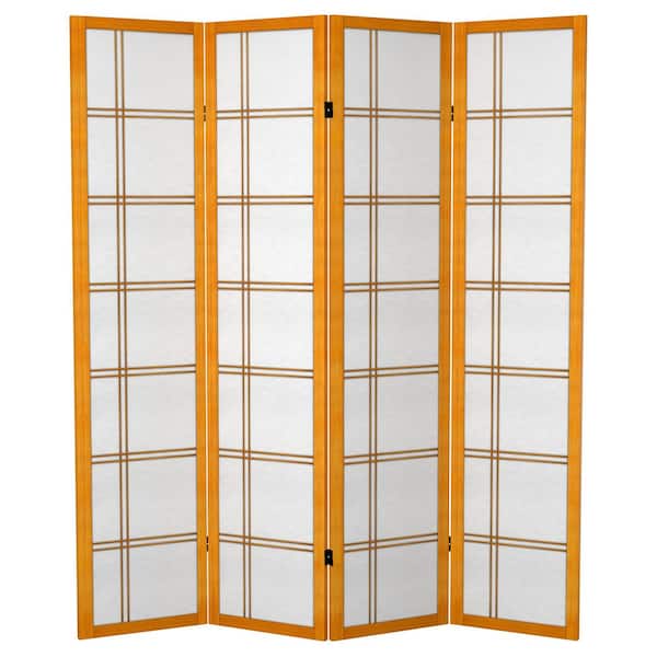 Oriental Furniture 6 ft. Honey Printed Canvas Double Cross 4-Panel Room Divider