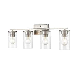Verlana 27.62 in. 4-Light Brushed Nickel Vanity Light with Clear Glass Shade