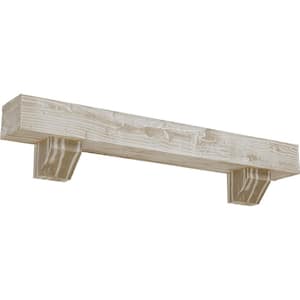 4 in. x 4 in. x 7 ft. Sandblasted Faux Wood Beam Fireplace Mantel Kit, Ashford Corbels in White Washed