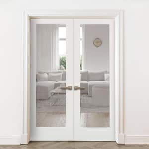 64 in. x 80 in. Craftsman Shaker 1-Lite Clear Glass Both Active MDF Solid Core Double Prehung French Door