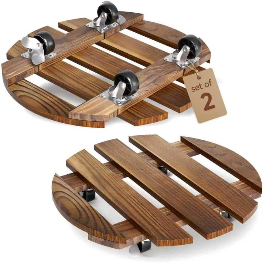 "2 Pack 12"" Wooden Plant Caddy, 360° Lockable Wheels Indoor Outdoor Plant Stand" price history on PriceWatchPro