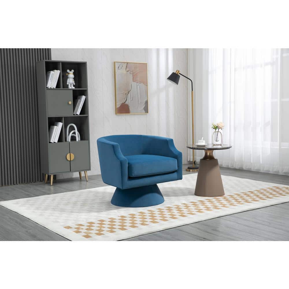 Blue Velvet Fabric 360° Swivel Barrel Chair Accent Sofa Modern Round ...