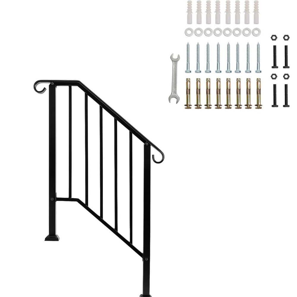 Wrought Iron Outdoor Stair Handrail Kit for 2 to 3 Steps with Adjustable Height and Easy Installation price history on PriceWatchPro