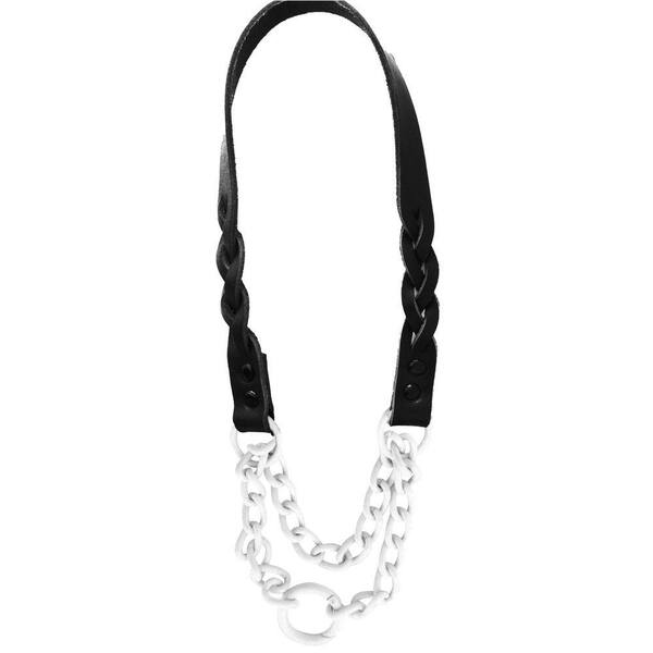 Platinum Pets 21 in. Braided Black Leather Martingale in White
