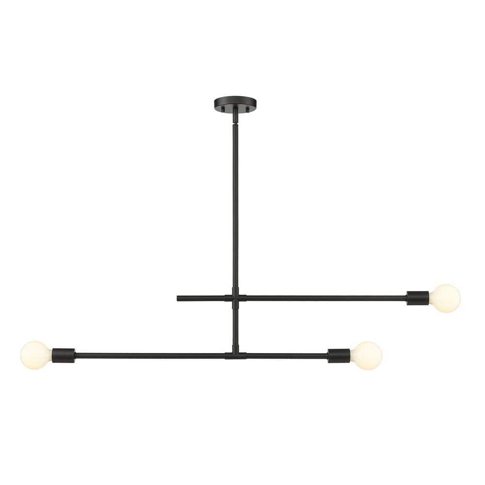 Modernist 3-Light Matte Black Chandelier with No Shade