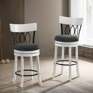 Brannigan 39.75 in. Sea White and Dark Grey Low Back Wood Counter Height Bar Stool (Set of 2)