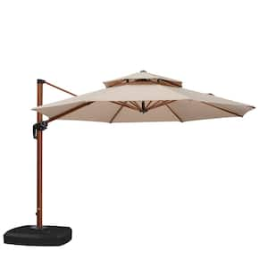 11 ft. Octagon All-aluminum 360° Rotation Wood pattern Cantilever Offset Outdoor Patio Umbrella in Navy Blue