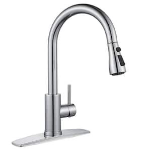 Single Handle Pull Down Sprayer Kitchen Faucet with Deck Plate in Chrome