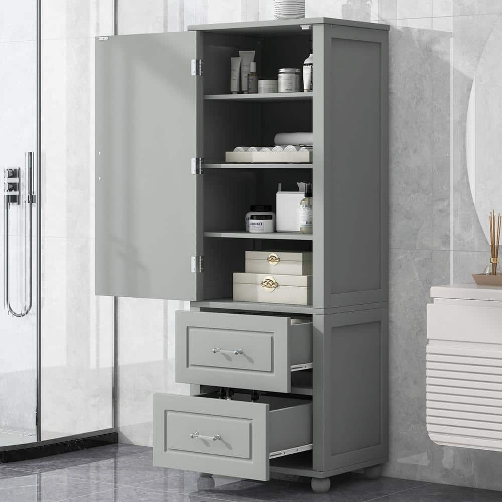 Modern 23 in. W x 15.9 in. D x 61.4 in. H Gray Freestanding Tall Bathroom S