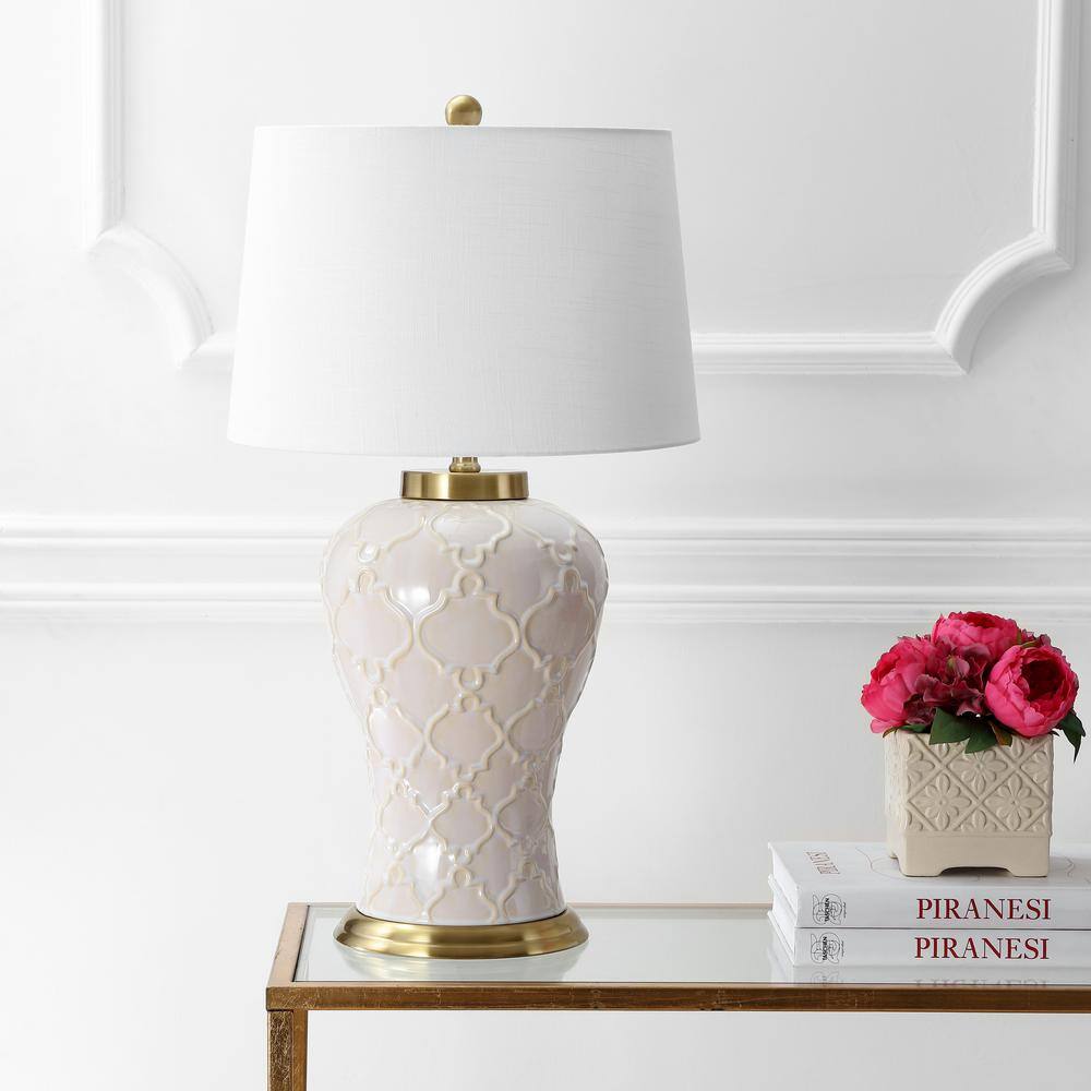 Arthur 29" White Ceramic Table Lamp with Brass Accents
