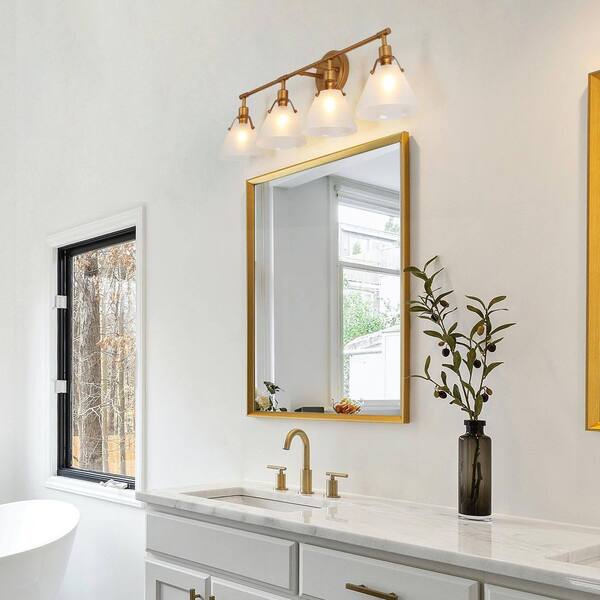 LNC Vintage Brushed Gold Bathroom Vanity Light 31.5 in. 4 LNC Vintage Brushed Gold Bathroom Vanity Light 31.5 in. 4