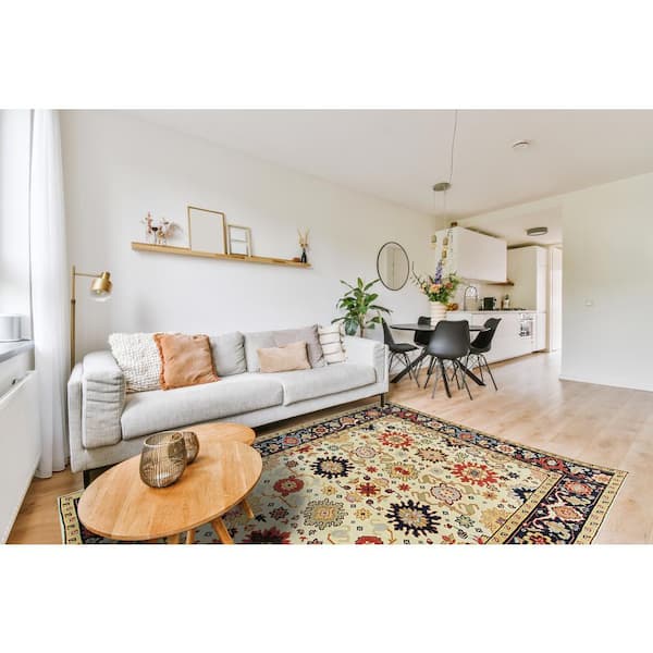 Ivory 9 ft. x 12 ft. Hand-Knotted Wool Traditional Super Mahal Area Rug