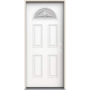 36 in. x 80 in. Left-Hand Fan Lite Decorative Glass Blakely Modern White Fiberglass Prehung Front Door