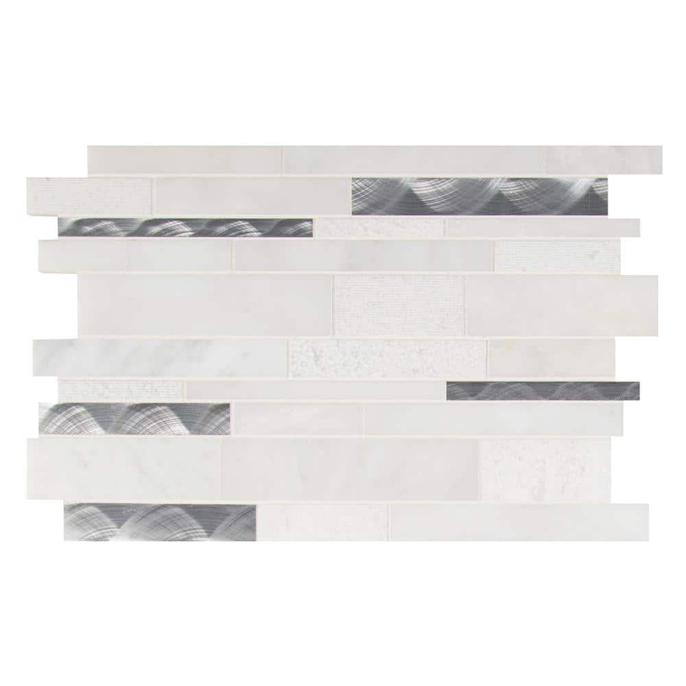 Modern Blanco Interlocking 12 in. x 18 in. Stone/Glass/Metal Mesh-Mounted Mosaic Wall Tile (15 sq. ft./Case) price history on PriceWatchPro