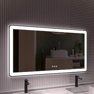 55 in. W x 30 in. H Rectangular Framed LED Anti-Fog Wall Bathroom Vanity Mirror in Black with Backlit and Front Light