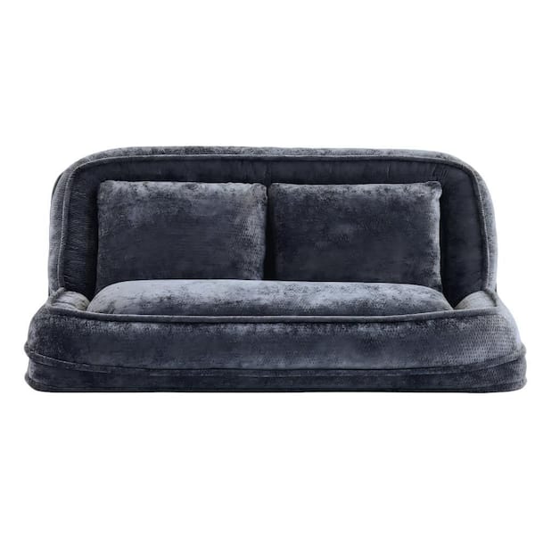 2-in-1 Metal Outdoor Lazy Sofa Chaise Lounge Loveseat Day Bed with 5 Adjustable Position, Plump Pillow, Dark Grey