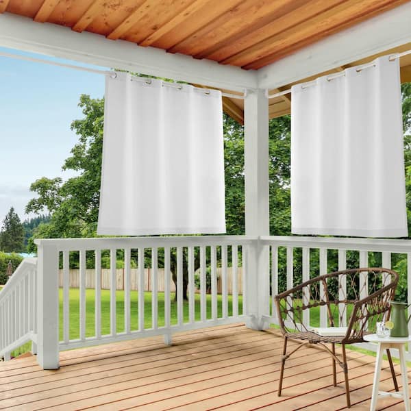EXCLUSIVE HOME Cabana White Solid Light Filtering Grommet Top Indoor/Outdoor Curtain Panel, 54 in. W x 63 in. L (Set of 2)