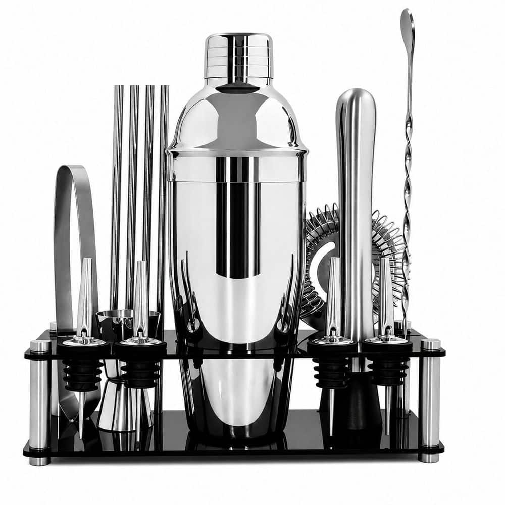 14-Piece Silver Stainless Steel Cocktail Shaker Set with Stand and Recipes for Home Bar price history on PriceWatchPro