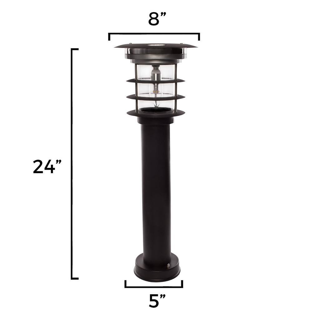 Black Stainless Steel LED Solar Pathway Bollard Lights, Set of 2