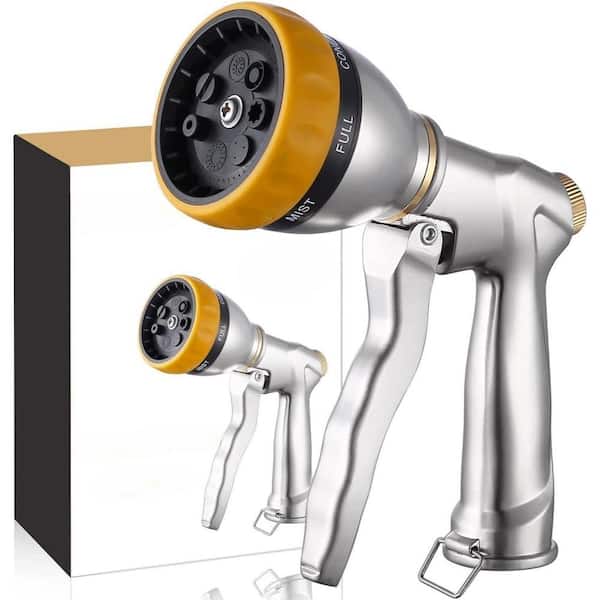 Garden Hose Nozzle Heavy-Duty, 100% Metal Spray Nozzle High Pressure Water Hose Nozzle, Adjustable
