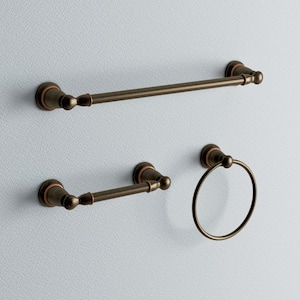 Banbury 3-Piece Bath Hardware Set with 18 in. Towel Bar, Paper Holder, and Towel Ring in Mediterranean Bronze