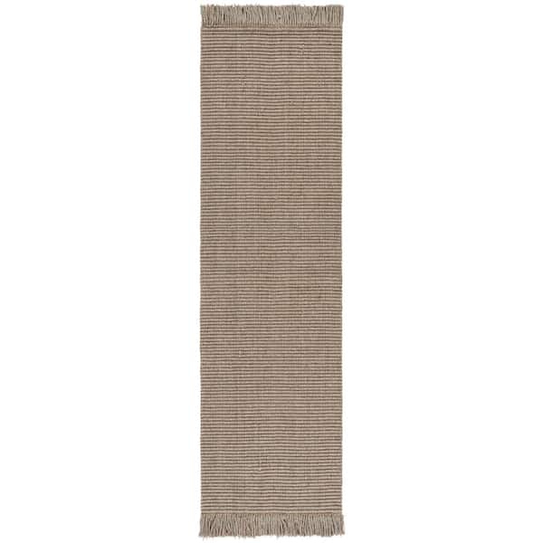 Natural Fiber 2 ft. x 8 ft. Green Woven Solid Fringe Runner Rug