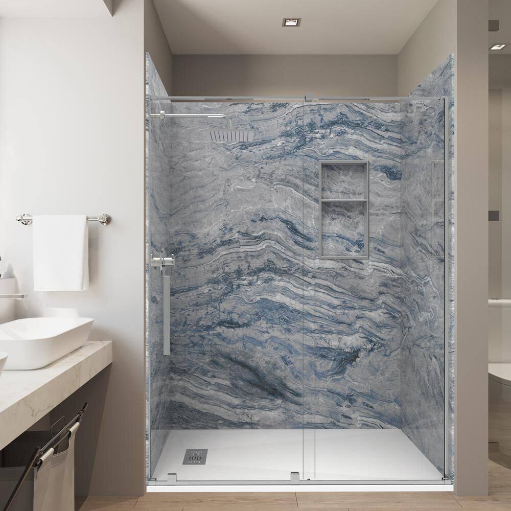 Naca. Blue 36 in. x 60 in. x 84 in. Combo Solid Composite Stone Alcove Shower Kit Matching Brushed Nickel Door and Drain price history on PriceWatchPro