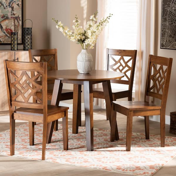 Baxton Studio Rava 5 Piece Walnut Brown Dining Set 1791138810895HD