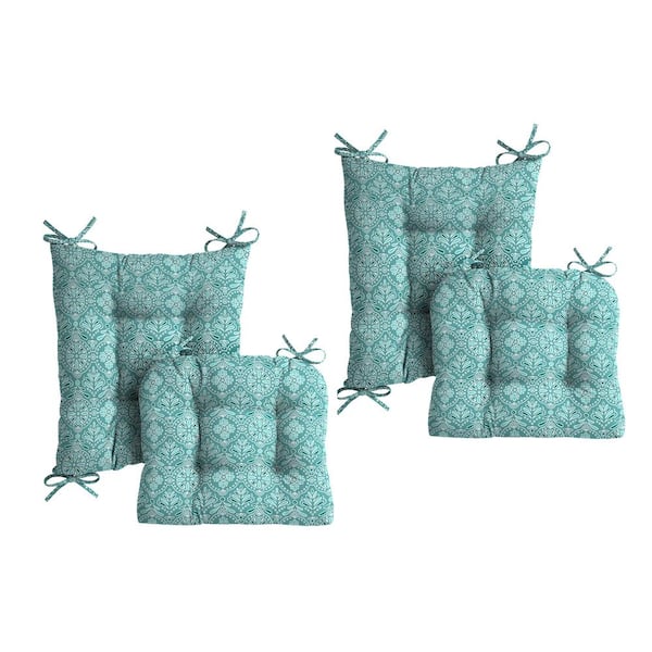ARDEN Plush Indoor/Outdoor Rocking Chair Cushion Set, 2-Pack, Tufted Cushion for Rocking Chairs Turquoise Daphne Medallion