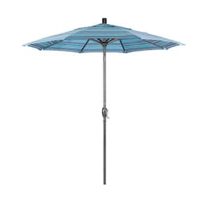 7.5 ft. Grey Aluminum Market Push Button Tilt Crank Lift Patio Umbrella in Dolce Oasis Sunbrella