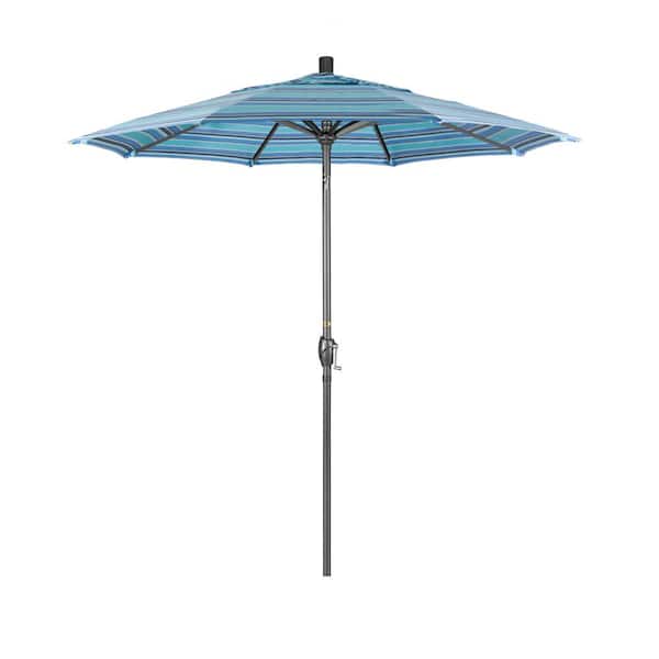 California Umbrella 7.5 ft. Grey Aluminum Market Push Button Tilt Crank Lift Patio Umbrella in Dolce Oasis Sunbrella