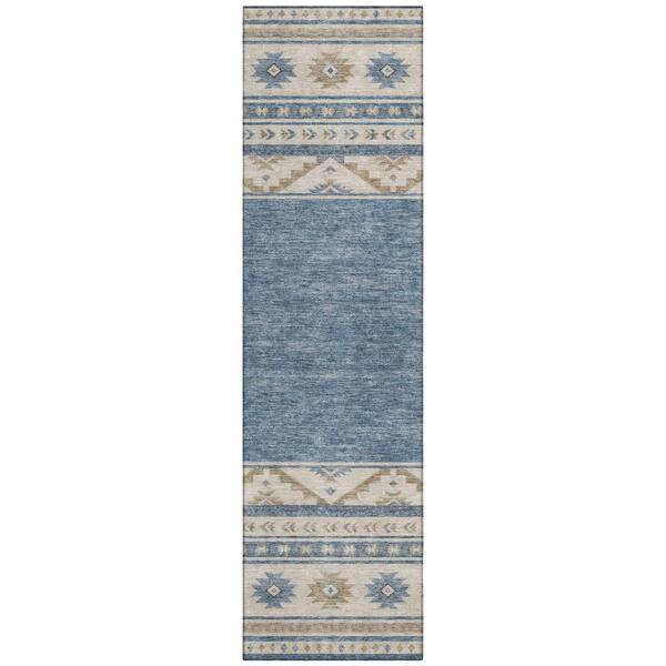 Chantille Machine Washable Indoor/Outdoor Abstract ACN3075 Denim 2 ft. x 7 ft. Runner Rug
