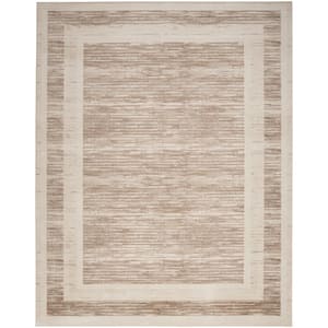 Serenity Home Mocha Ivory 9 ft. x 12 ft. Banded Contemporary Area Rug