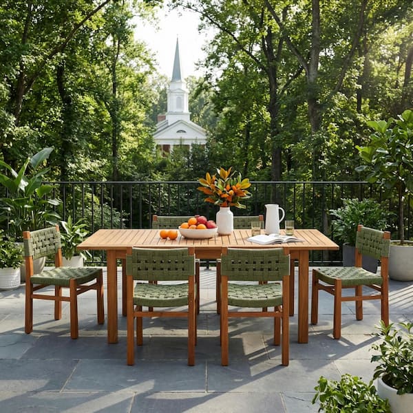 Kip 7-Piece Green Solid Wood Top Outdoor Dining Set Seats 6