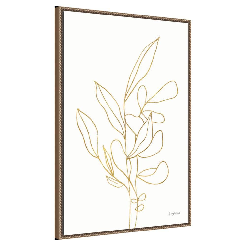 Large Gold Botanical Abstract Canvas Print with Bronze Frame