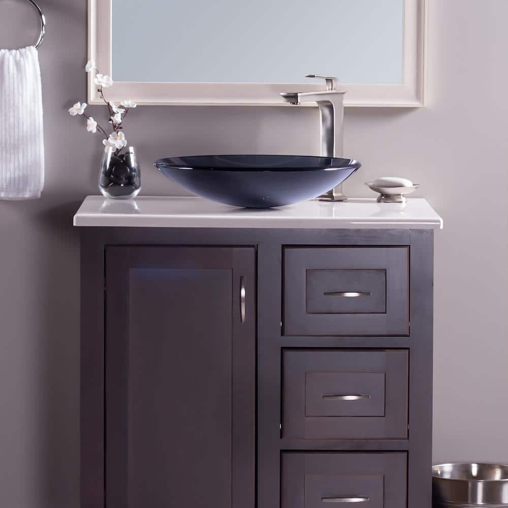 Gray 18'' Round Glass Above-Counter Bathroom Sink