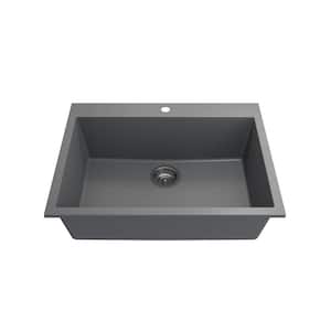Campino Uno Concrete Gray Granite Composite 27 in. Single Bowl Drop-In/Undermount Kitchen Sink with Strainer
