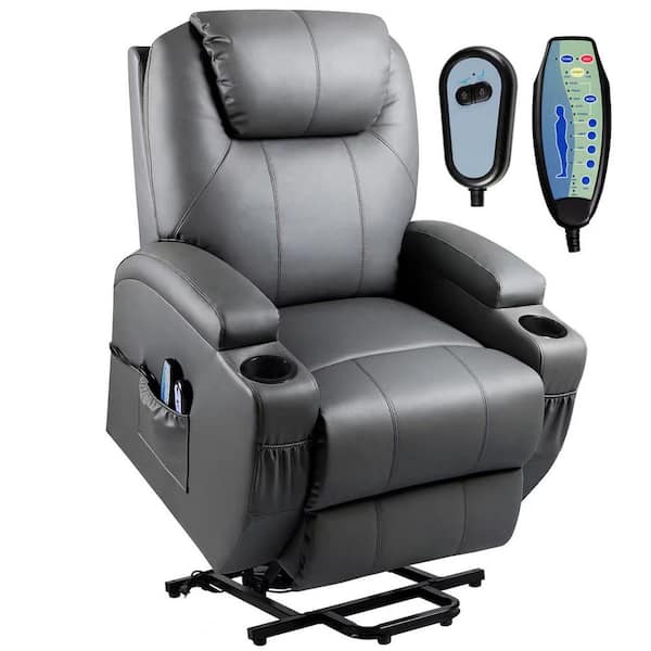 LACOO Gray Leather Power Lift Standard (No Motion) Recliner with Power Lift