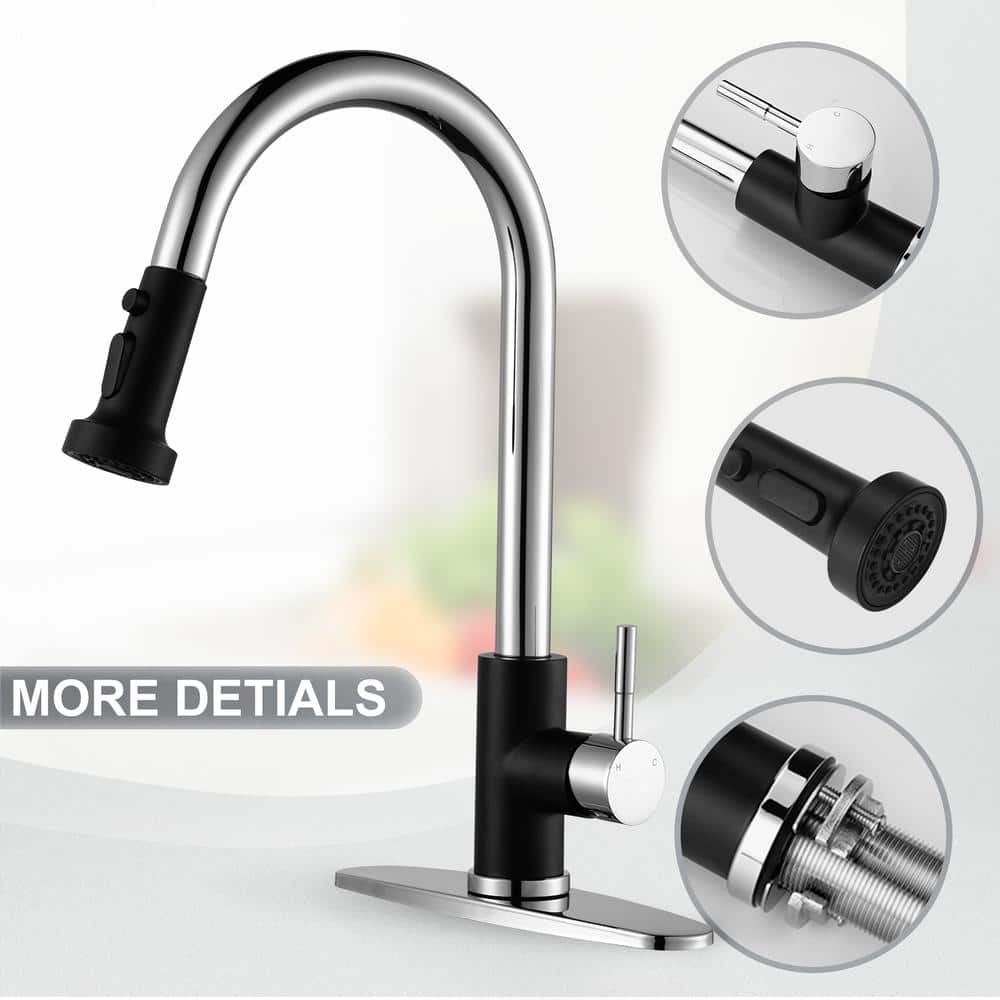 Matte Black and Chrome Stainless Steel Pull Down Kitchen Faucet