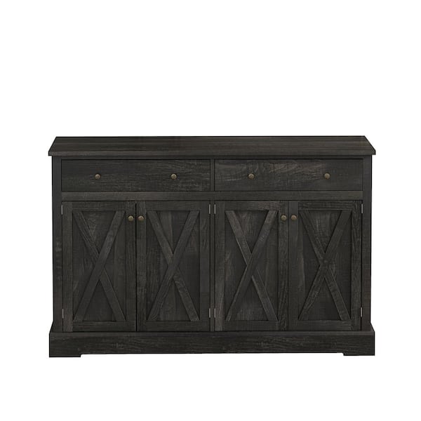 55.12 in. W x 15.75 in. D x 35.63 in. H Black Linen Cabinet with Two Drawers and Four Doors