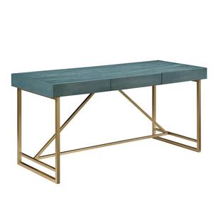 Bendrey 60 in. Rectangular Antique Blue Writing Desk with Storage