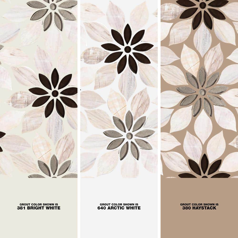Thistle Ivory and Black Polished Marble Mosaic Tile Sheet