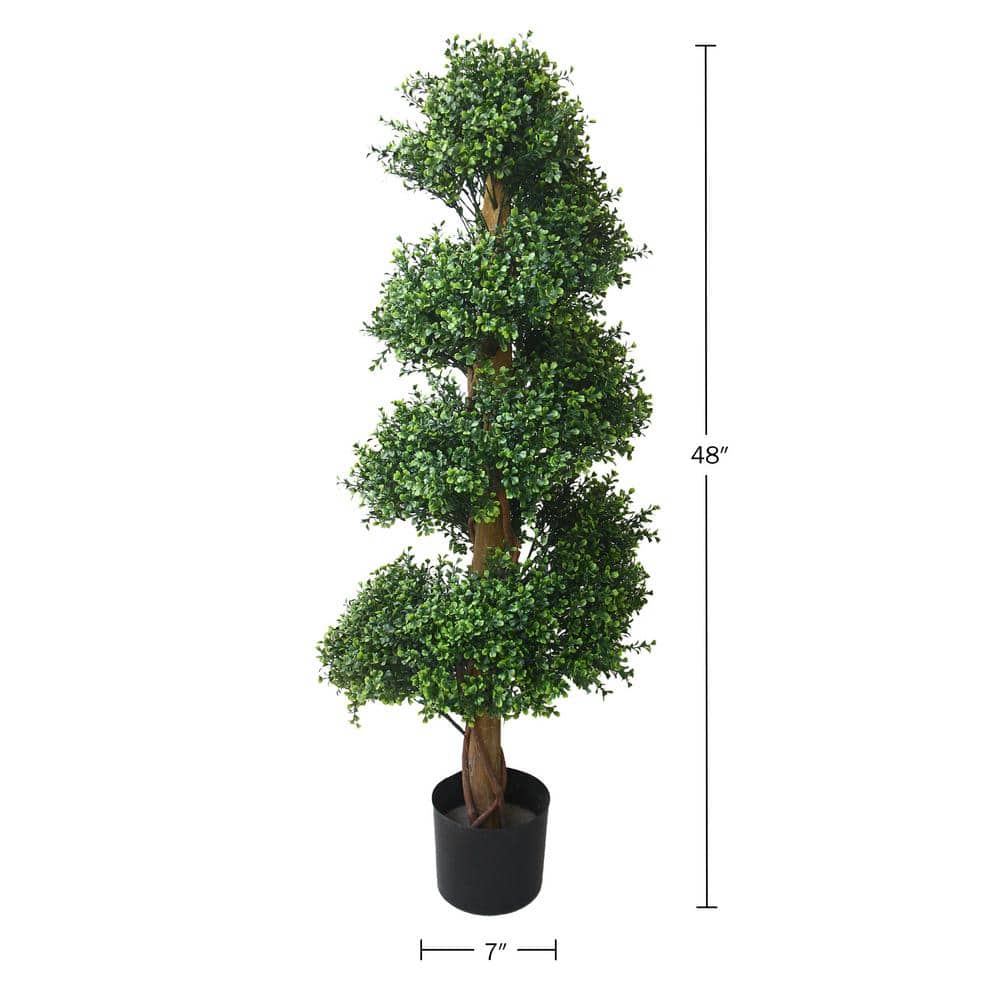 48-inch Green Plastic Boxwood Spiral Topiary Tree in Black Pot
