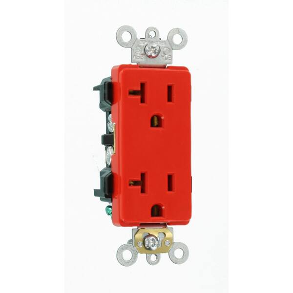 Leviton Decora Plus 20 Amp 125 V Industrial Grade Duplex Outlet/Receptacle, Red (1-Pack) 16352-R