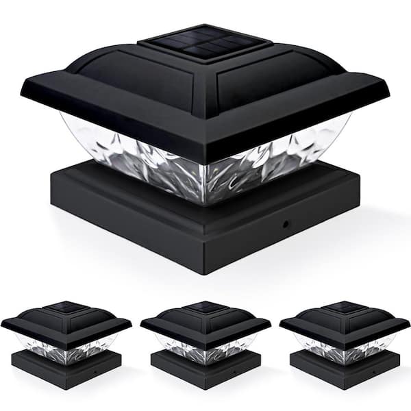 GIGALUMI Black 4 x 4 Solar Powered LED Deck Post Cap Light (4-Pack