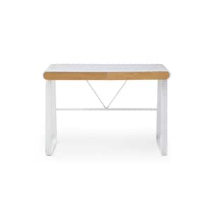 Adalynne 21.6 in. Wide Rectangular White Wooden 2-Drawers Writing Desk with Steel Legs
