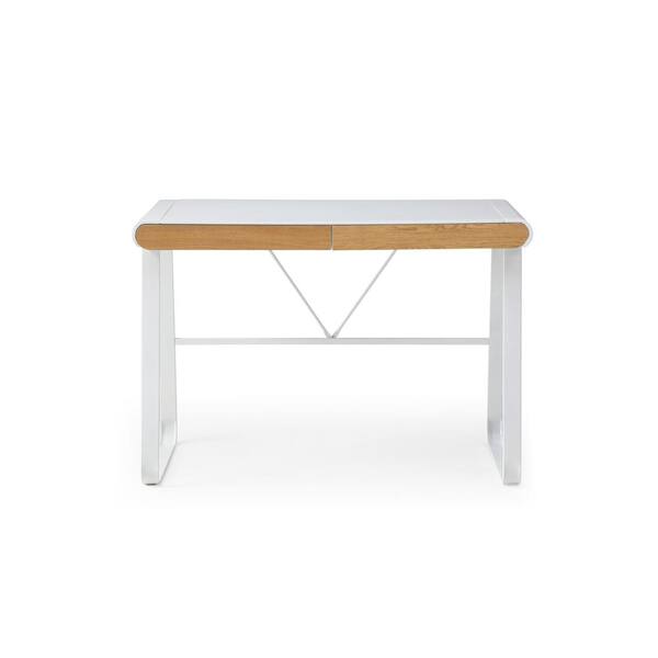 Loft Lyfe Adalynne 21.6 in. Wide Rectangular White Wooden 2-Drawers Writing Desk with Steel Legs