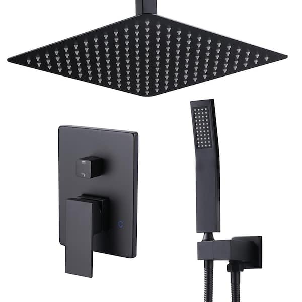 2-Spray Patterns 1. 8 GPM Wall Mount 12 in. Dual Shower Head and Handheld Shower Head in Matte Black